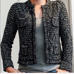 Loft Tipped Tweed Cardigan Open Sweater Jacket